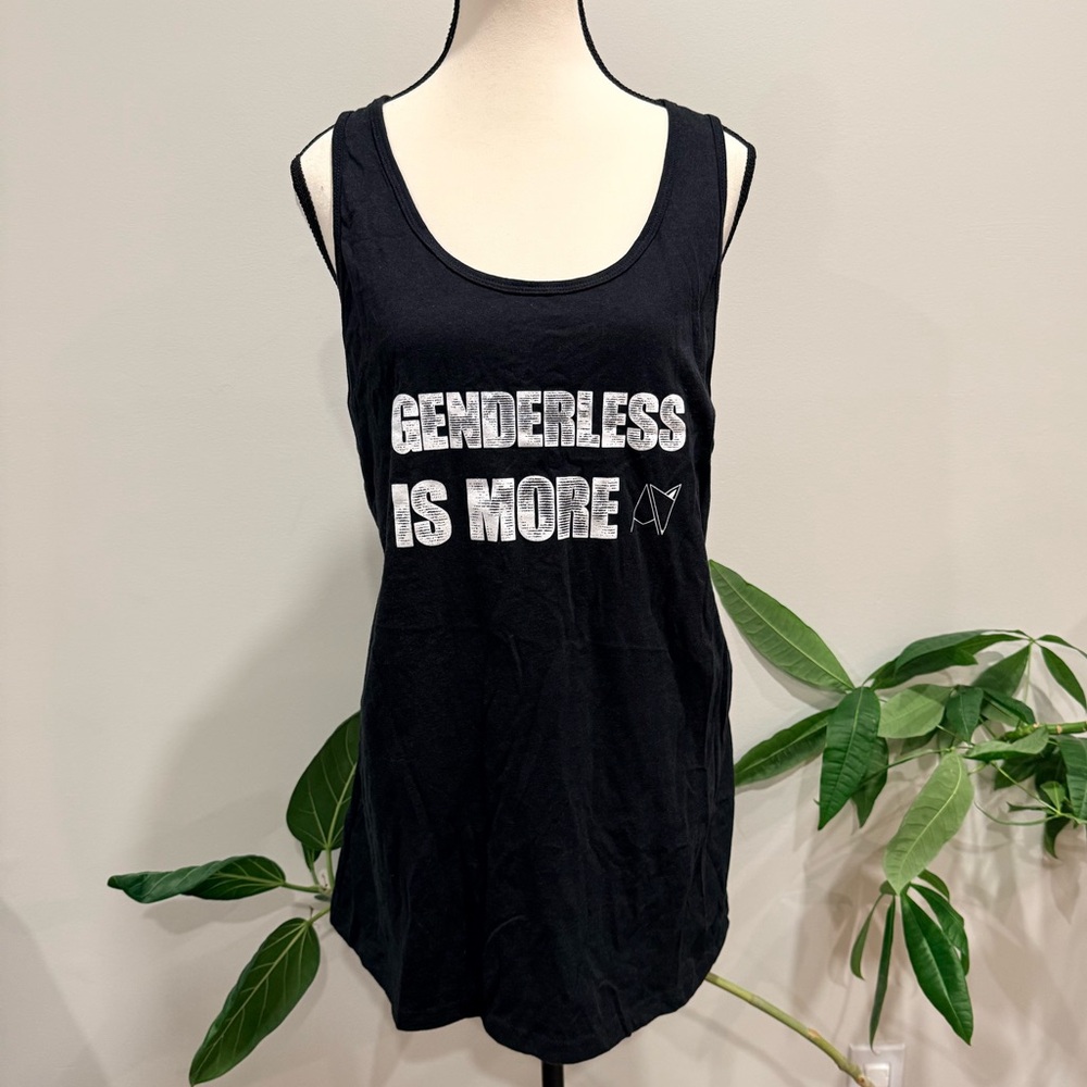 Genderless “GENDERLESS IS MORE” Black Tank Top by Androgynus | XL